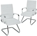 Office Guest Chairs No Wheels Set of 2, Modern Leather Reception Chairs with Mid Back & Sled Base for Conference Room, Waiting Room, White