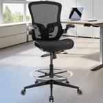 Ergonomic Office Drafting Chair with Footrest, Adjustable Tall Desk Stool Chair with Lumbar Support, Executive Standing Desk Chair for Office and Computer (Black)