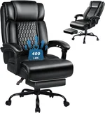 LEMBERI 400lbs Executive Office Chair with Foot Rest, Heavy Duty Big and Tall Desk Chair, Ergonomic High Back PU Leather Computer Chairs (Black)