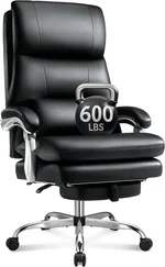 Big and Tall Office Chair With Foot Rest 600lbs, Heavy Duty Executive Office Chair for Heavy People，Comfortable High Back Leather Desk Chair with Thickened Seat Cushions And Backrests (Classic, Black)