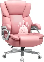 Big and Tall Office Chair,500lbs Capacity Heavy Duty Office Chair for Heavy People, High Back Executive Computer Chair with Adjustable Lumbar Support, Quiet Rubber Wheel (Pink)
