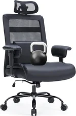 500lbs Big and Tall Office Chair, Plus Size Computer Chair with Extra Wide Seat Large Wheels, Heavy Duty Executive Office Chairs, Mesh High Back Desk Chairs, Individual Massage Lumbar Support, Black