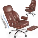 Office Executive Chair with Footrest, 500LBS Ergonomic Big and Tall Chair with Adjustable Height and Backrest Tilt, Reclining High Back Leather Chairs with Lumbar Support, Brown