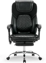Executive Office Chair with Massage and Heat, Ergonomic Reclining Desk Chair with Footrest, Big and Tall High-Back Leather Computer Chair with Wheels, Adjustable Managerial Chair, Supports 300 lbs