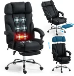Massage Office Chair with Heat and 8 Vibration Points Big and Tall Executive Office Chair with Adjustable Headrest, Extra Wide Seat, Footrest, Padded Armrests, Reclining High Backrest (Black)