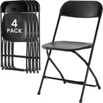 DUMOS 4 Pack Black Plastic Folding Chair, Indoor Outdoor Portable Stackable Commercial Seat with Steel Frame 330lb Capacity for Events Office Wedding Party Picnic Kitchen Dining