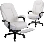 KCREAM 450lbs Big and Tall Cream Office Chairs with Wide Thick Seat, Reclining White Office Chair with Footrest,Ergonomic Executive Chair Leather Computer Desk Chair with Back Support